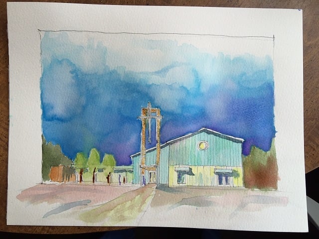 Artist’s watercolor rendering of the proposed new Kirkwood United Church of Christ building. Photo provided to Decaturish