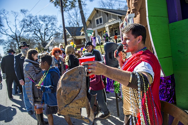 Andy Greene speaks to the crowd to start off the first annual LantaGras Parade in Kirkwood on Saturday. Photo: Jonathan Phillips