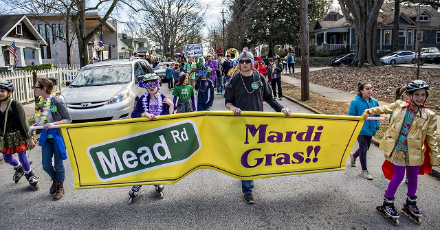 The Mead Rd. Mardi Gras Parade started at 4/5 Academy and ended at The Imperial with games, music, food and beer on Saturday. Photo: Jonathan Phillips