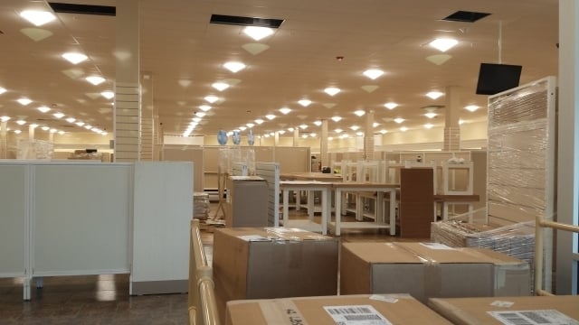 The interior of HomeGoods being built in Decatur's Suburban Plaza. Photo by Dena Mellick