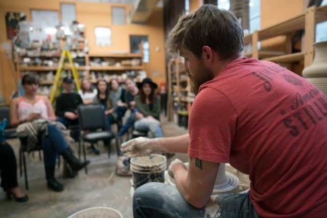 Artist Graham Erisman demonstrates pottery making at Mudfire Clayworks. Photo courtesy of Spencer Mann/RAD Studio Cruise.