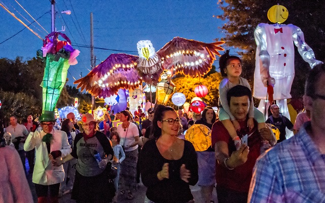 Thousands of people walk down E. Ponce during the third annual Decatur Lantern Parade on Friday. Photo: Jonathan Phillips
