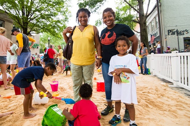 Bradley, Denole, Khadijah, Aaron, and William play on the beach that was formerly Ponce de Leon Ave.
