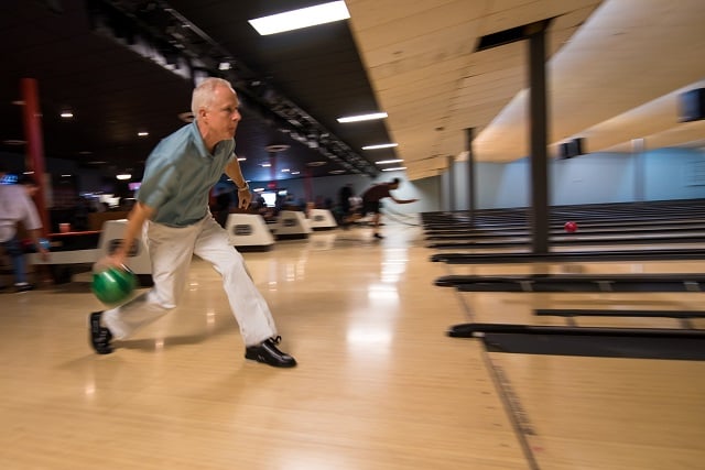 Larry Westerman tries out the lanes on opening night.