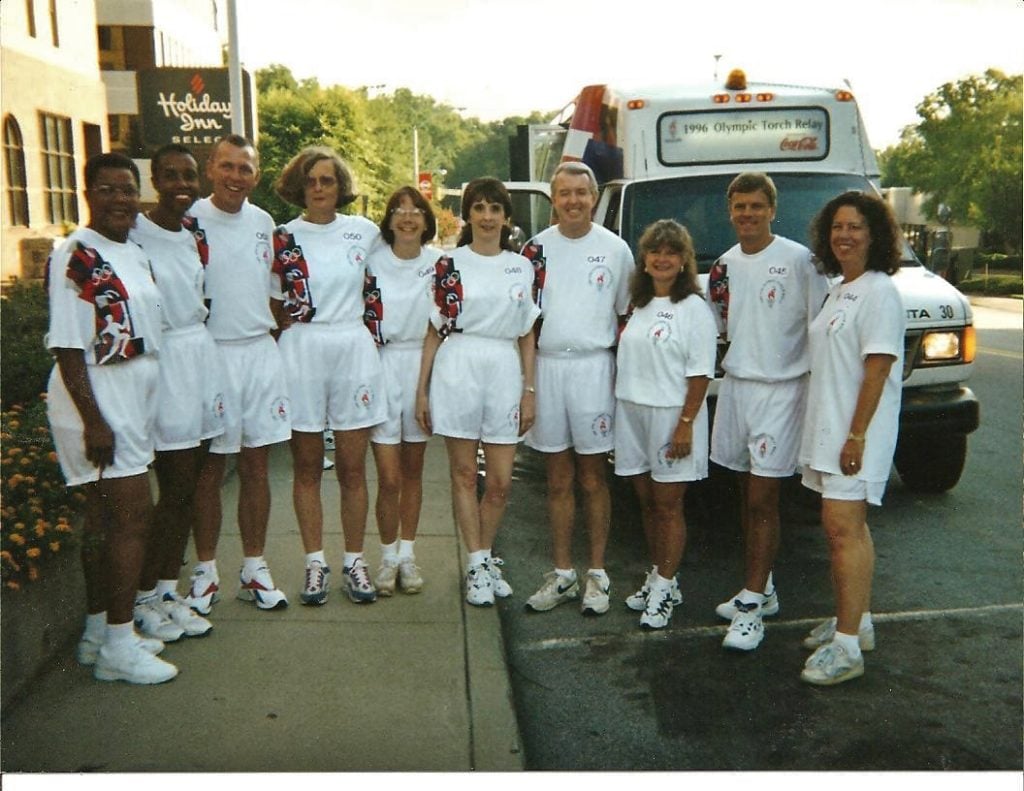 Decatur Torch Bearers in front of Holiday Inn before the run. 7-18-96