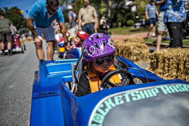 Sloane Rasberry waits for her turn to race during the 6th annual Madison Ave. Soapbox Derby in Oakhurst on Saturday. Photo: Jonathan Phillips