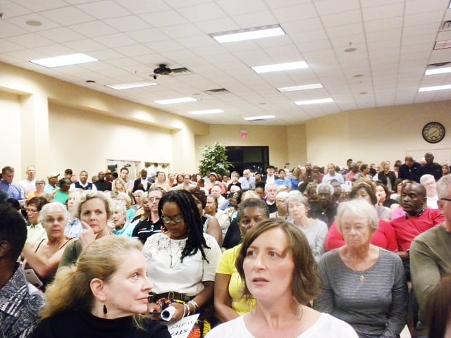 Frustrated DeKalb County residents listen during a town hall meeting on Oct. 6. Photo by Duo-Wei Yang