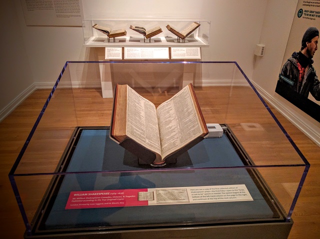 The First Folio on display at the Carlos Museum at Emory University. Photo by Dan Whisenhunt